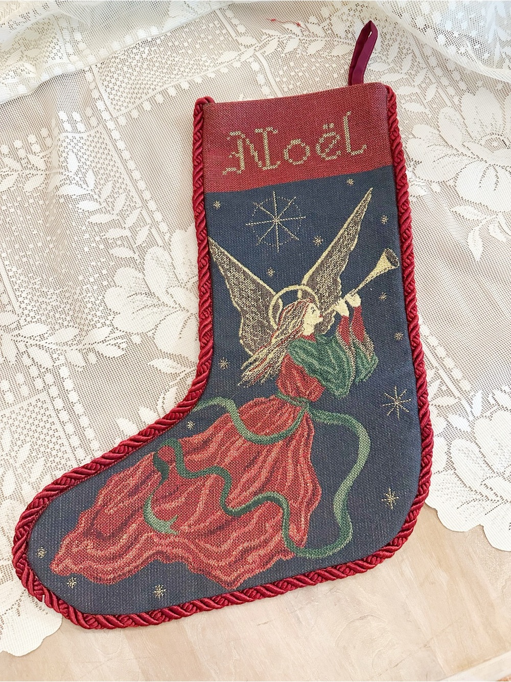 Vintage Tapestry Noël Angel Christmas Stocking